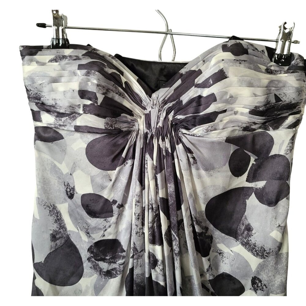 LAUNDRY by Shelli Segal Abstract Print Strapless Silk Mini Dress Sz 2 Black Gray - Picture 6 of 10
